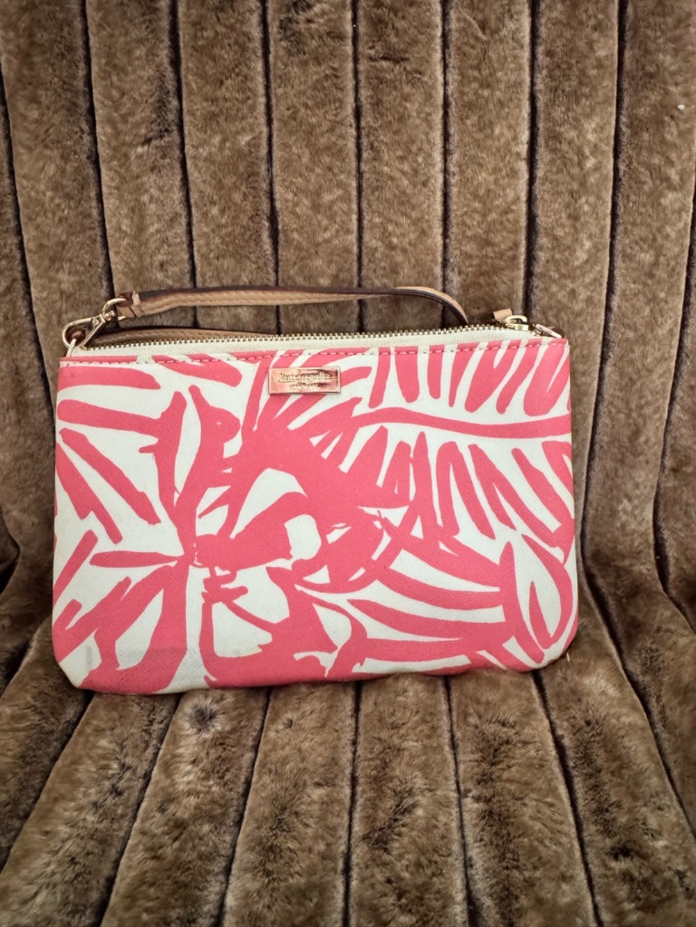 kate spade Coral Pink Tropical Print Wristlet Clutch